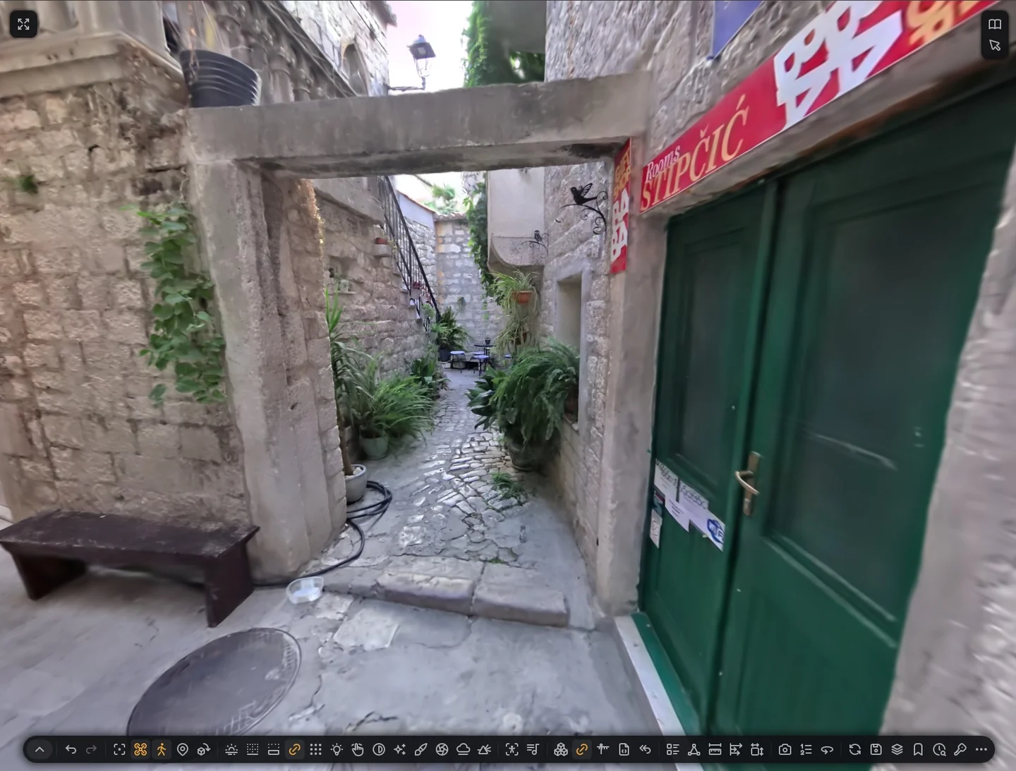 Standing in a narrow stone street of Trogir, a captured town
